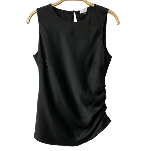 Ecru Y2K 90s Asymmetrical Ruched Top Women Size M Black Sleeveless Quiet Luxury - Picture 1 of 9